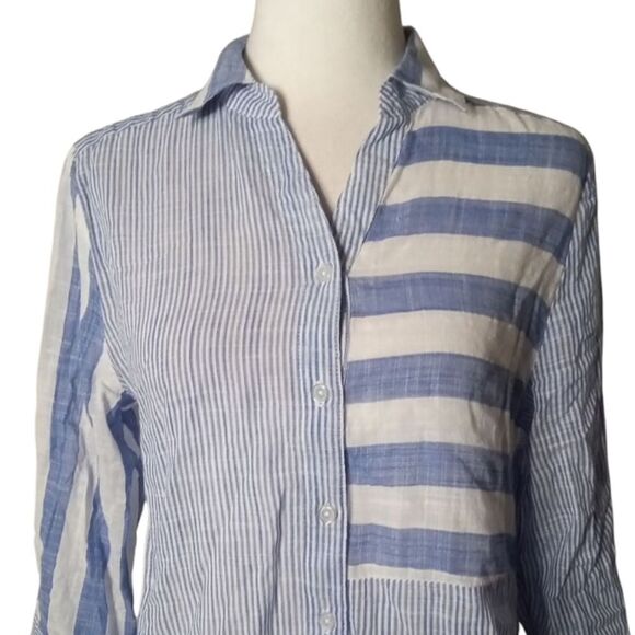 Chico's Women's 100% Cotton Blue & White Striped Beachy Tunic Top Size 0 Small - Picture 3 of 7